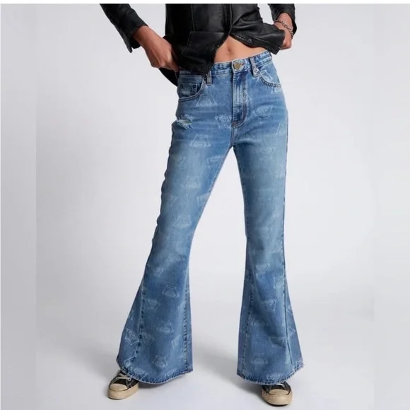 ONE TEASPOON - Marines Mid Waist Flared Denim Jeans - NEW - Picture 4 of 9